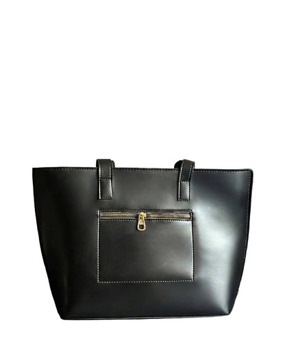 Alexa Messenger Tote Bag Black Structured Handbag with Zip Closure
