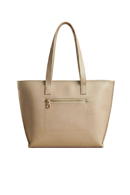 Alexa Messenger Tote Bag Beige Structured Handbag with Zip Closure
