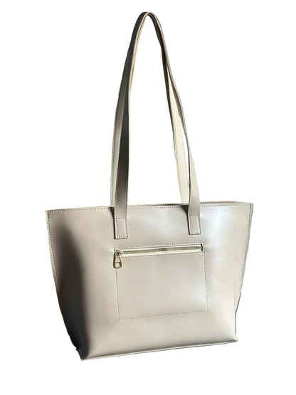 Alexa Messenger Tote Bag Beige Structured Handbag with Zip Closure
