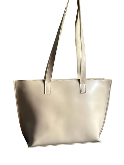 Alexa Messenger Tote Bag Beige Structured Handbag with Zip Closure