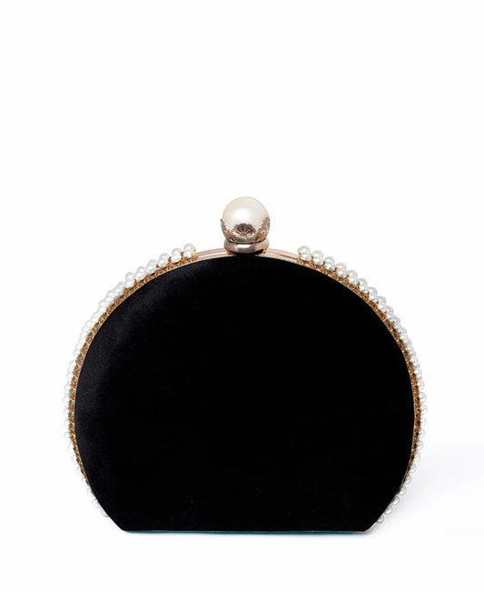 The Clutch House Black Shimmery Half-Moon Clutch Bag with Top Handle
