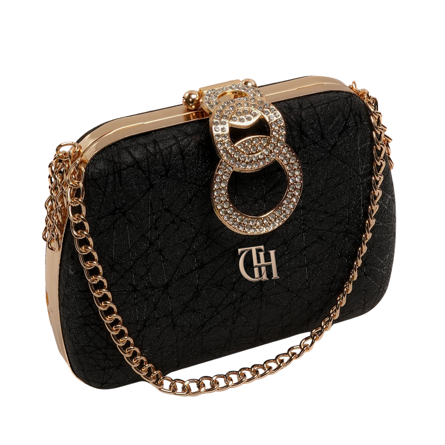 Celestial Clutch Black Evening Bag with Chain Strap