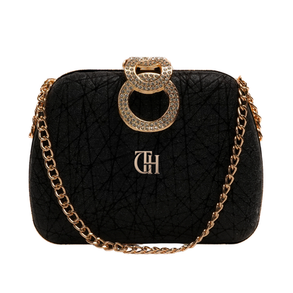 Celestial Clutch Black Evening Bag with Chain Strap