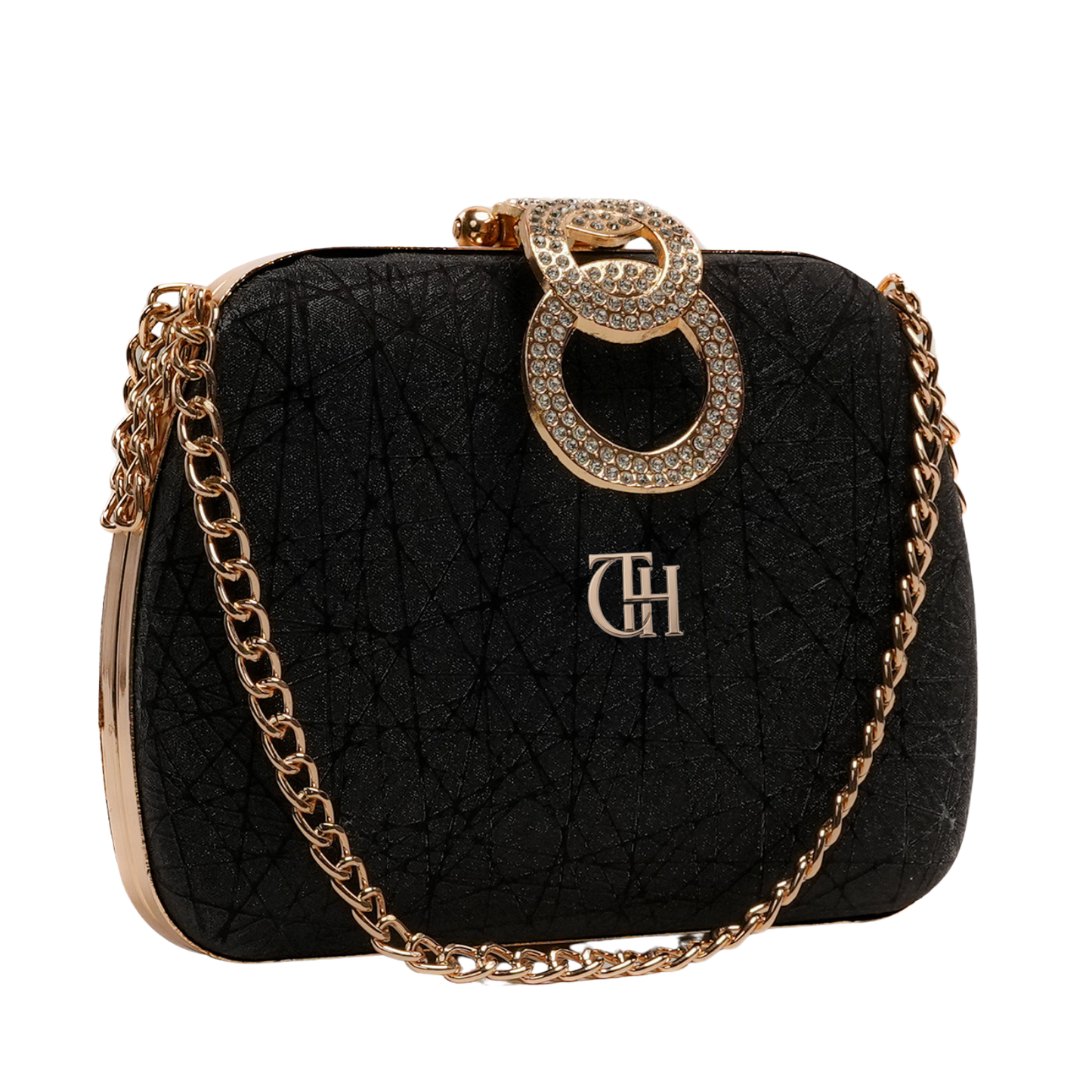 Celestial Clutch Black Evening Bag with Chain Strap