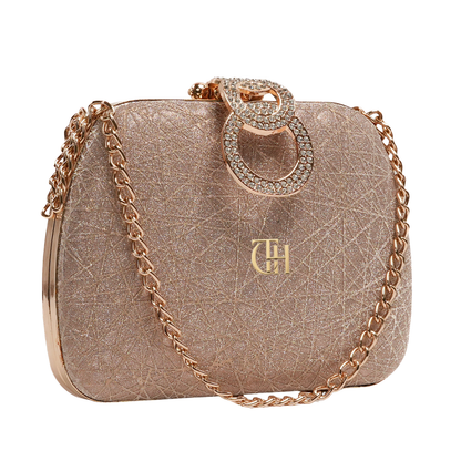 Celestial Clutch Golden Evening Bag with Chain Strap