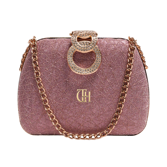 Celestial Clutch Pink Evening Bag with Chain Strap