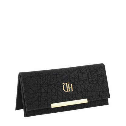 Crinkle Fold Black Continental Flap Clutch Wallet with Foil Texture Finish