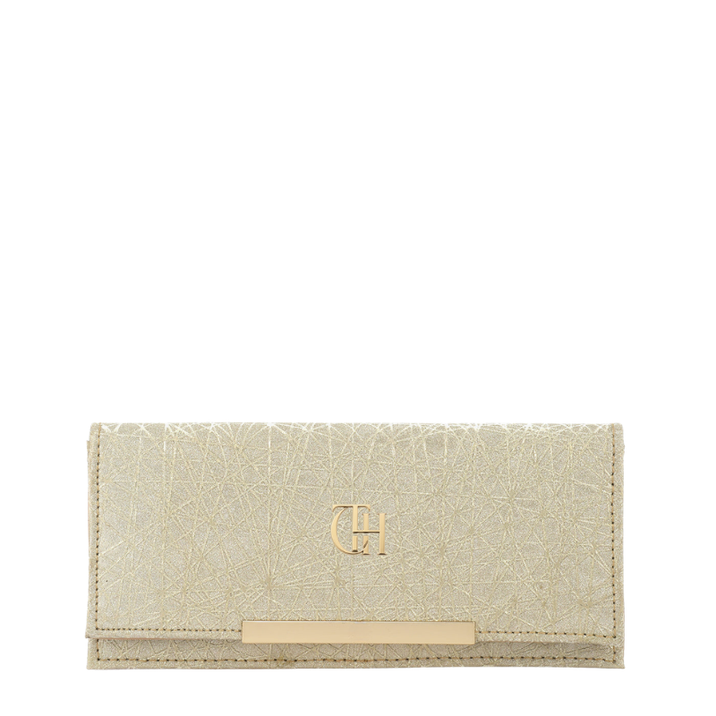 Crinkle Fold Golden Continental Flap Clutch Wallet with Textured Foil Finish