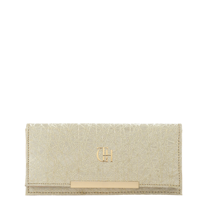 Crinkle Fold Golden Continental Flap Clutch Wallet with Textured Foil Finish