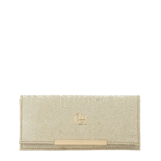 Crinkle Fold Golden Continental Flap Clutch Wallet with Textured Foil Finish
