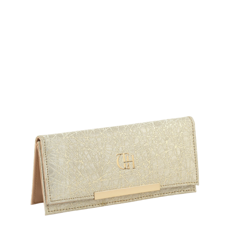 Crinkle Fold Golden Continental Flap Clutch Wallet with Textured Foil Finish