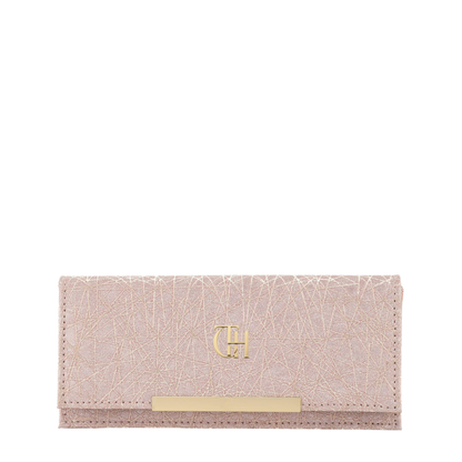 Crinkle Fold Pink Continental Flap Clutch Wallet with Crinkle Foil Texture