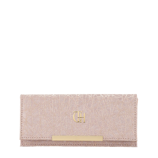 Crinkle Fold Pink Continental Flap Clutch Wallet with Crinkle Foil Texture