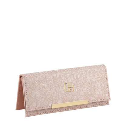 Crinkle Fold Pink Continental Flap Clutch Wallet with Crinkle Foil Texture