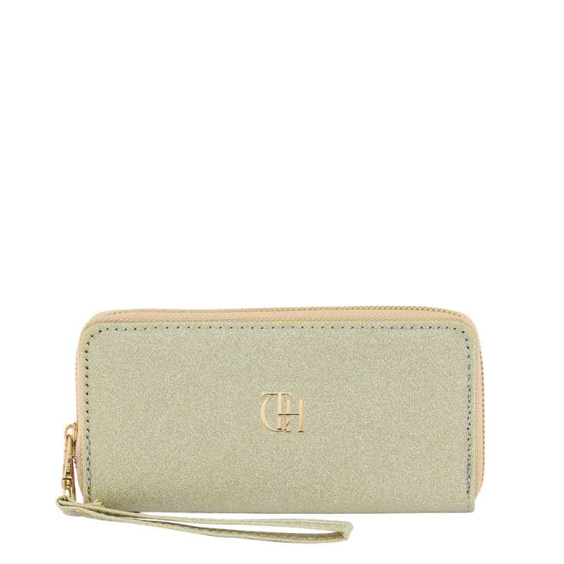 Golden Ease Shimmer Wristlet Wallet with Zip Closure