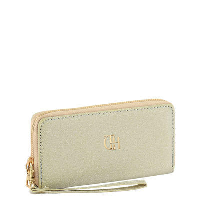 Golden Ease Shimmer Wristlet Wallet with Zip Closure