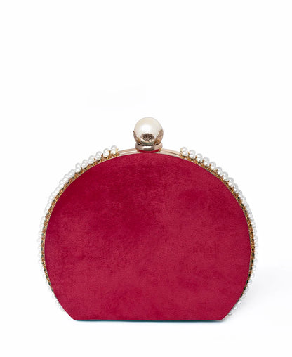 The Clutch House Red velvet Half-Moon Clutch Bag with Top Handle