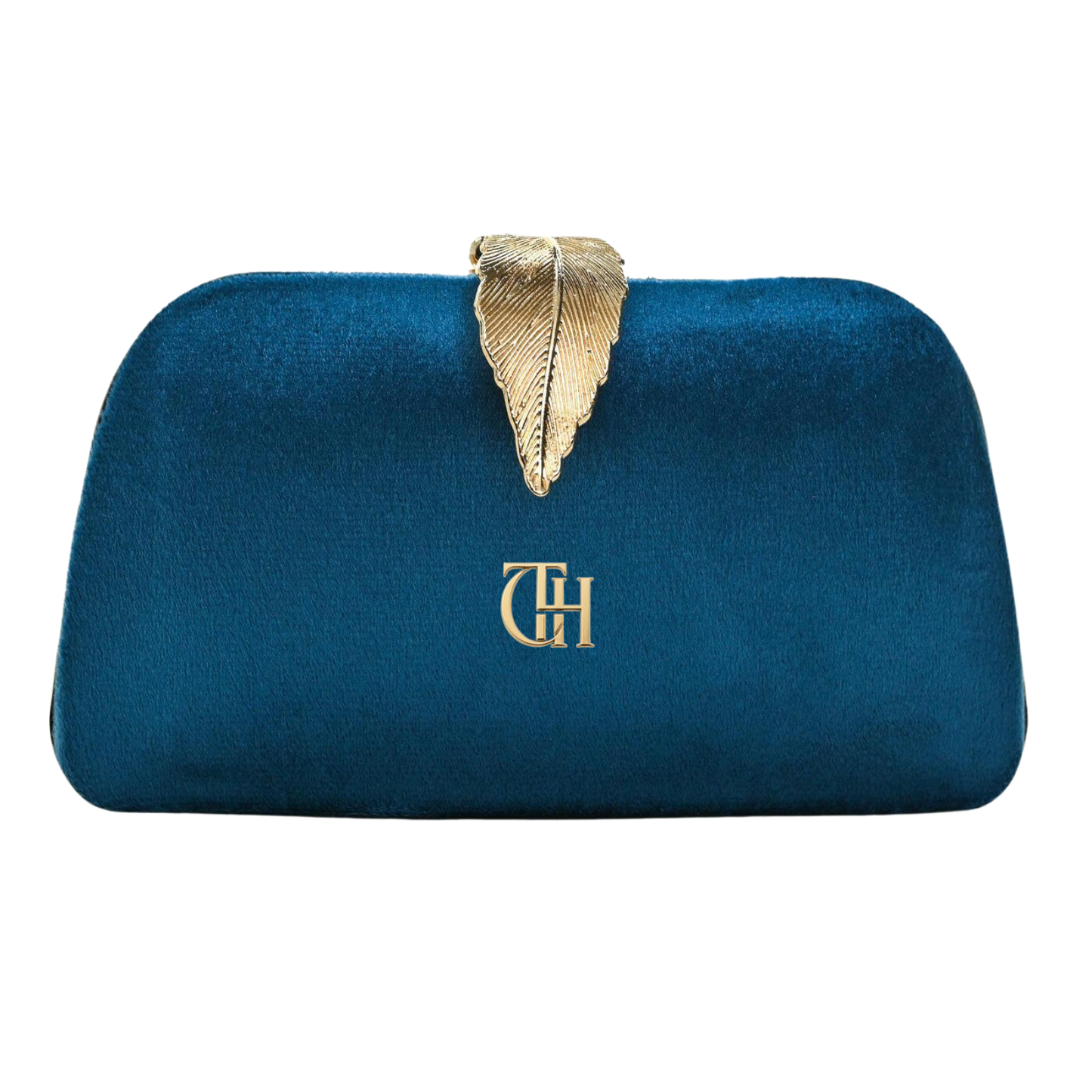 Mystic Velvet Clutch Blue Evening Clutch with Gold Leaf Clasp