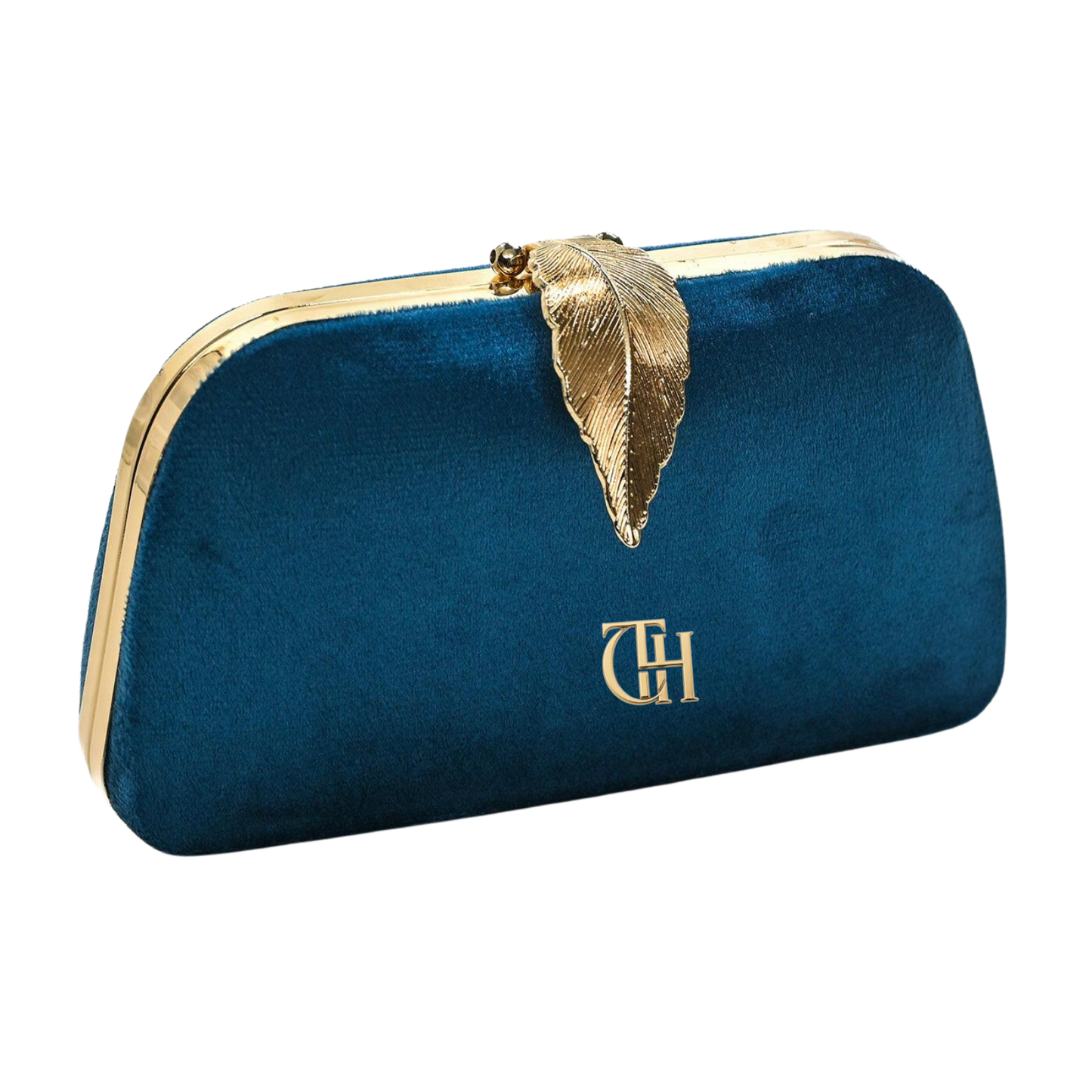 Mystic Velvet Clutch Blue Evening Clutch with Gold Leaf Clasp