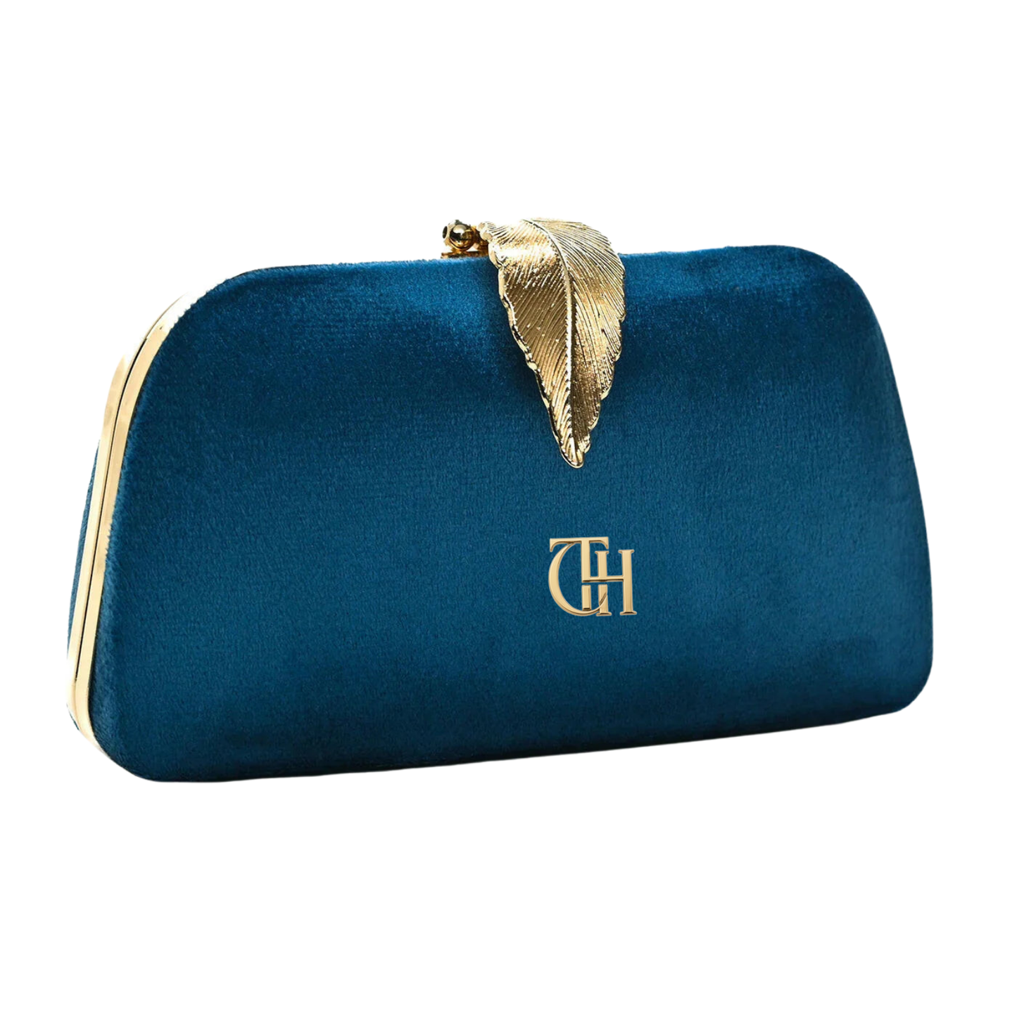 Mystic Velvet Clutch Blue Evening Clutch with Gold Leaf Clasp