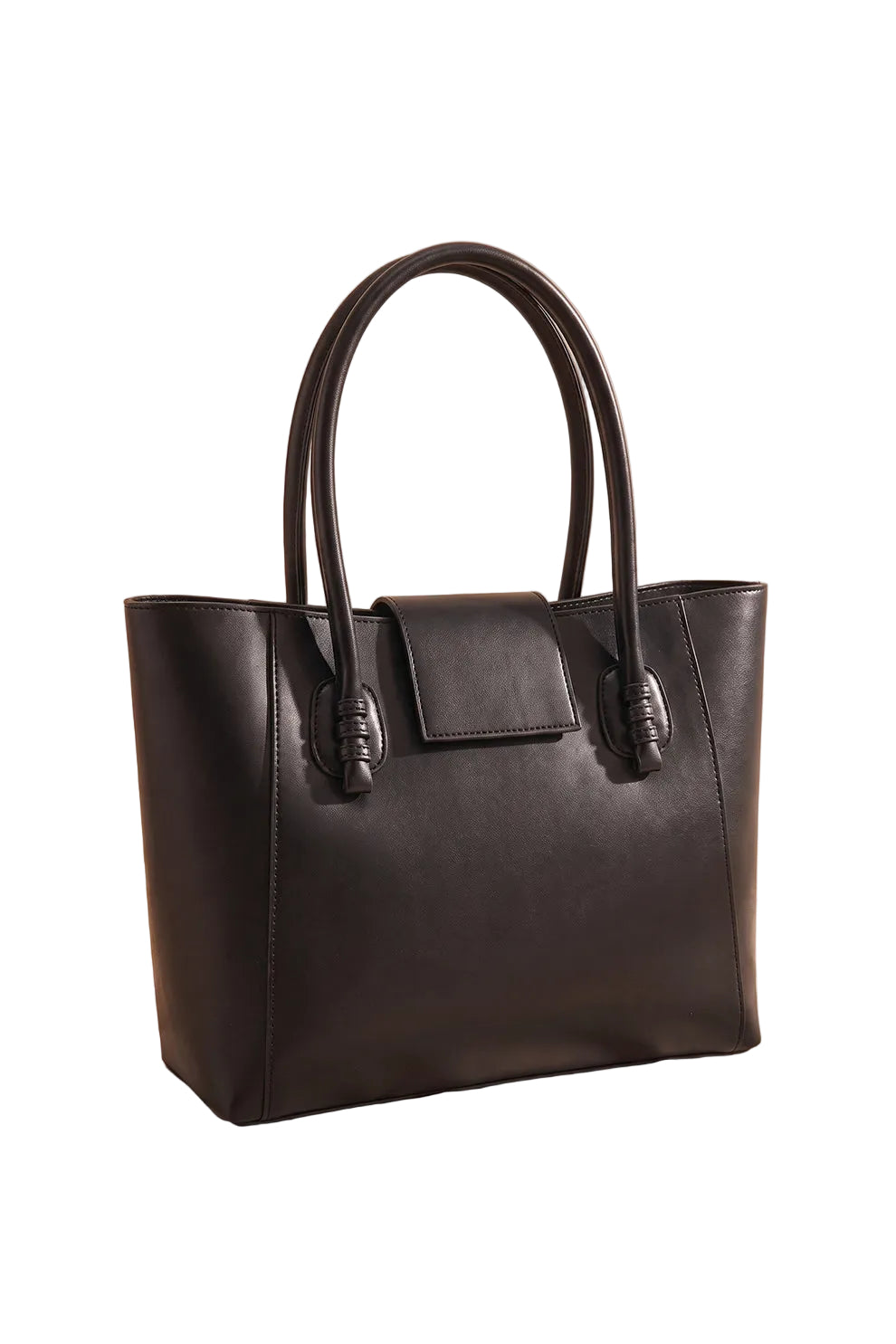 Noble Structured Tote Bag Black Handbag with Fold-Over Flap