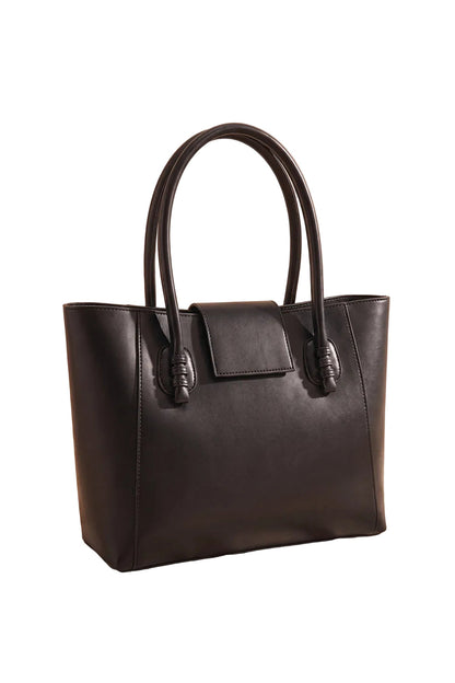 Noble Structured Tote Bag Black Handbag with Fold-Over Flap