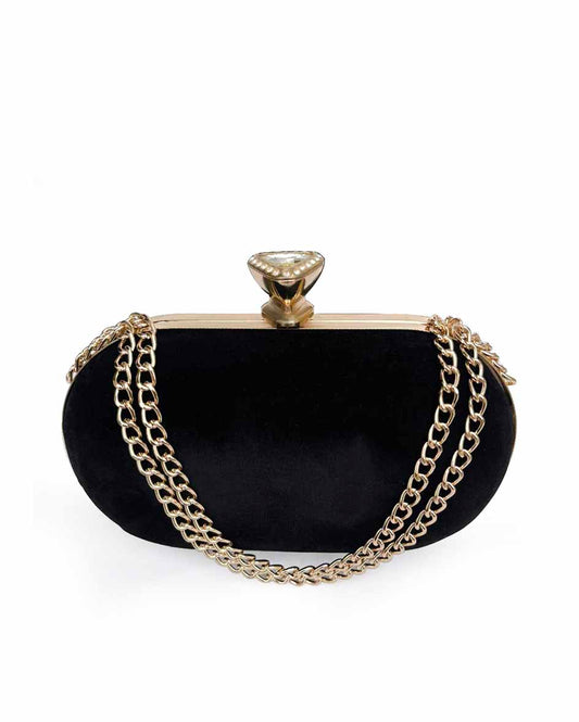 The Clutch House Black Velvet Oval Clutch Bag