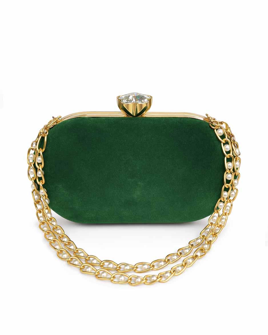 The Clutch House Green Velvet Oval Clutch Bag