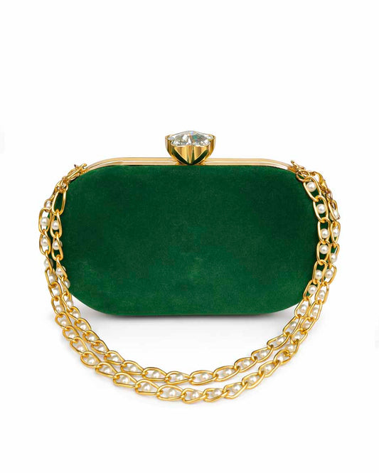The Clutch House Green Velvet Oval Clutch Bag