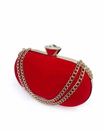 The Clutch House Red Velvet Oval Clutch Bag