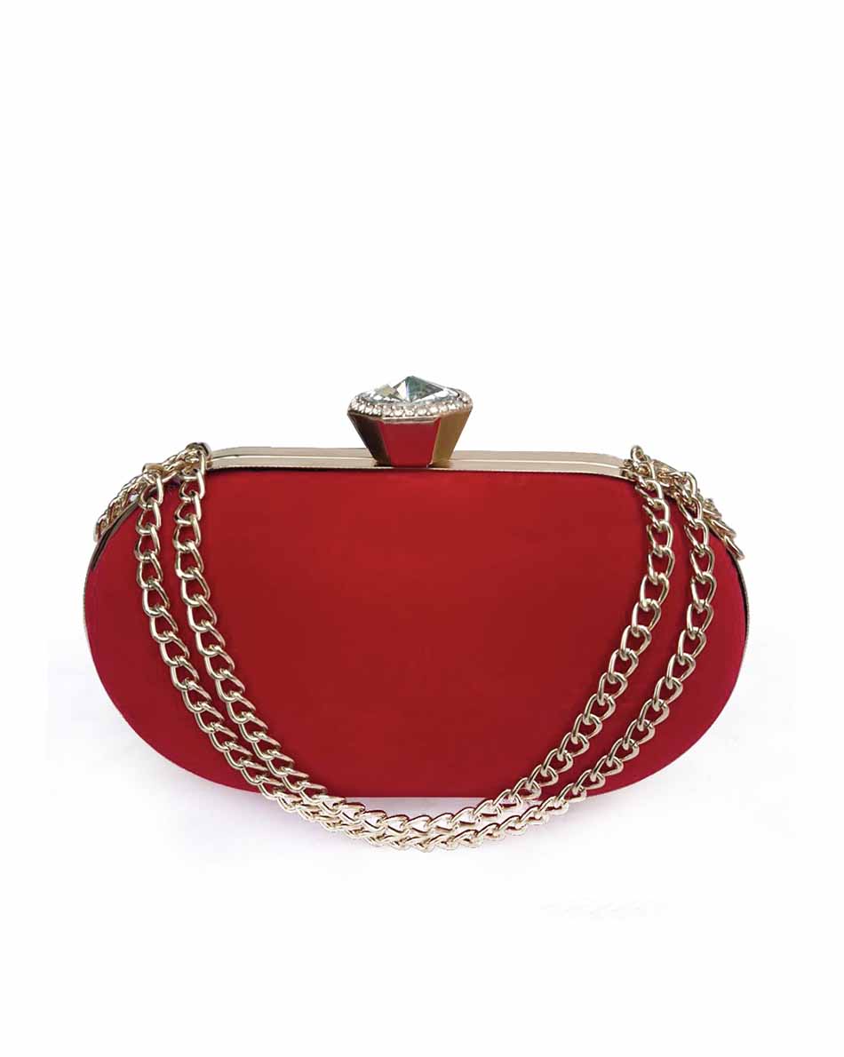 The Clutch House Red Velvet Oval Clutch Bag