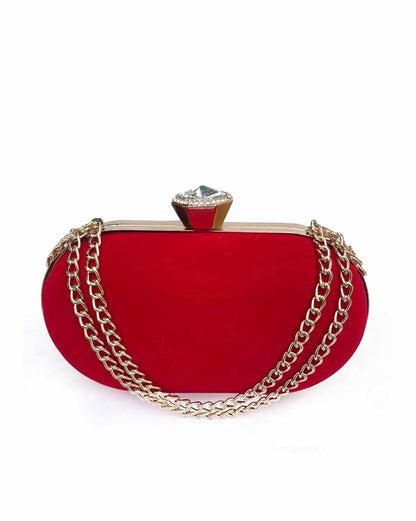 The Clutch House Red Velvet Oval Clutch Bag