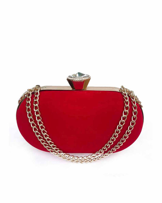 The Clutch House Red Velvet Oval Clutch Bag