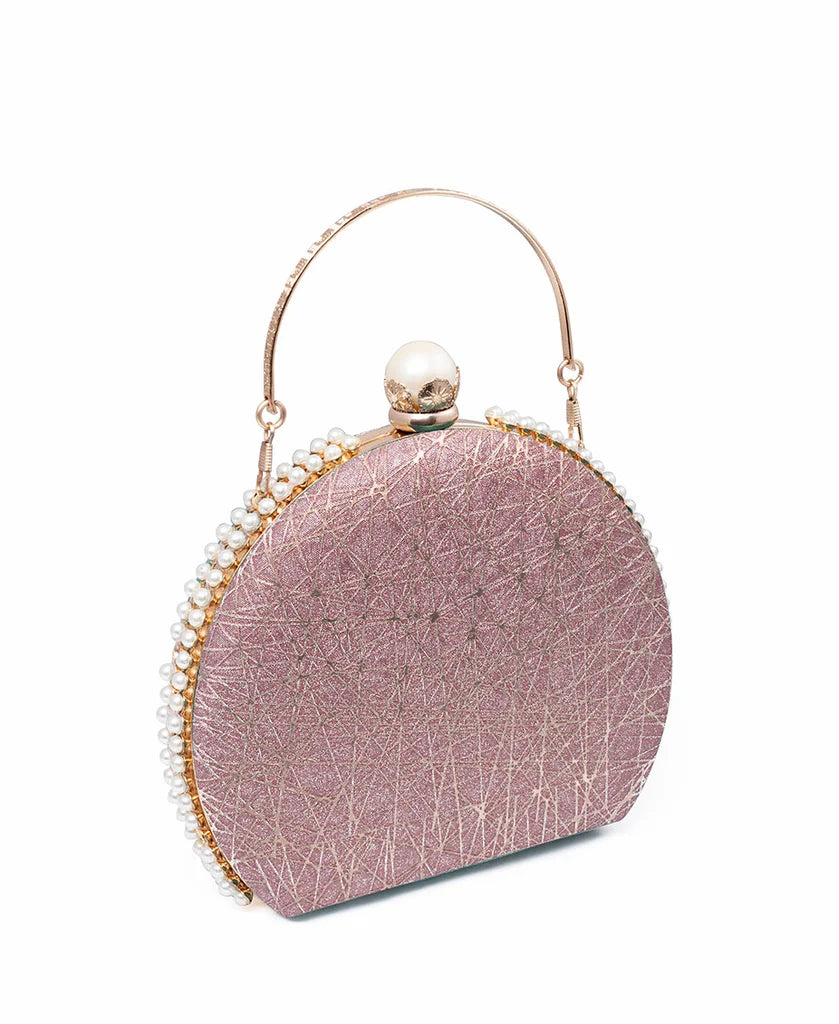 The Clutch House Pink Shimmery Half-Moon Clutch Bag with Top Handle