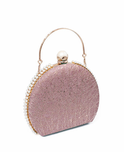 The Clutch House Pink Shimmery Half-Moon Clutch Bag with Top Handle