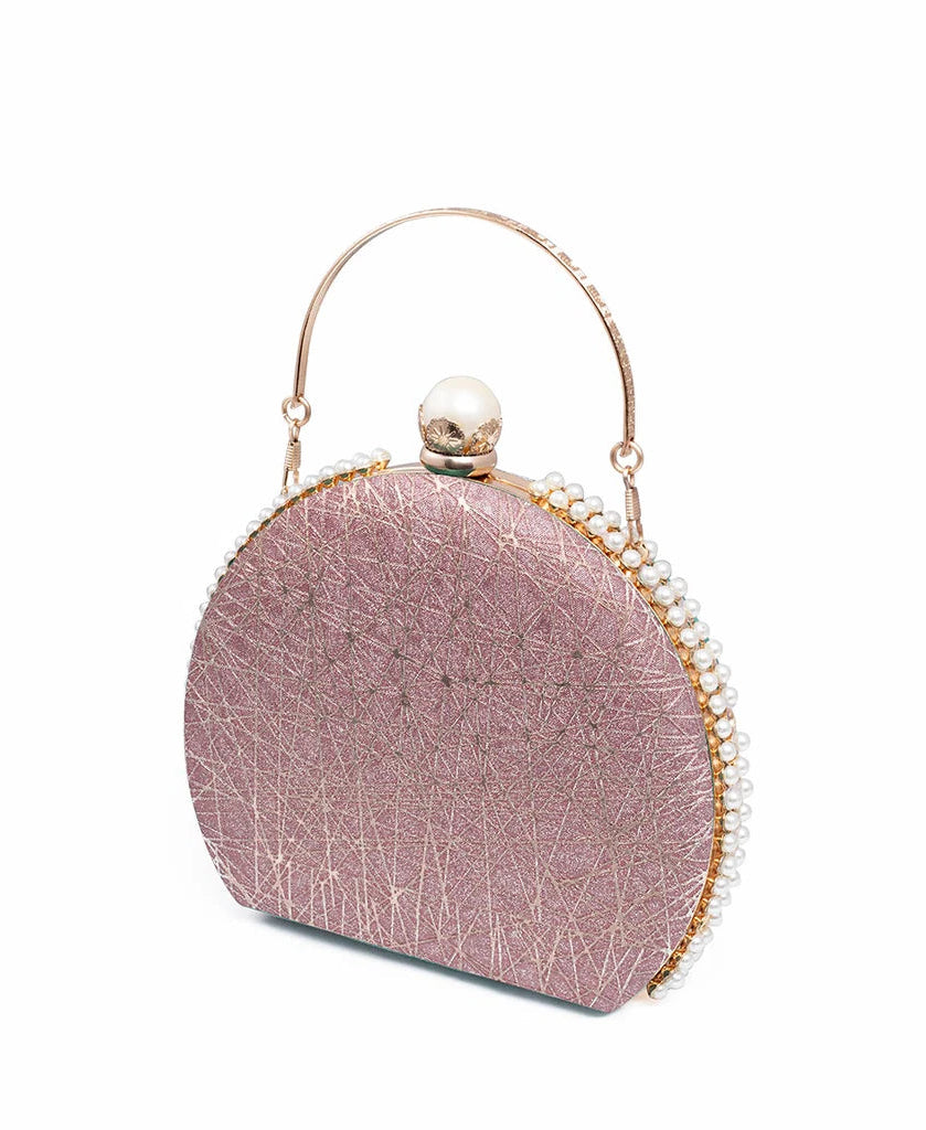 The Clutch House Pink Shimmery Half-Moon Clutch Bag with Top Handle