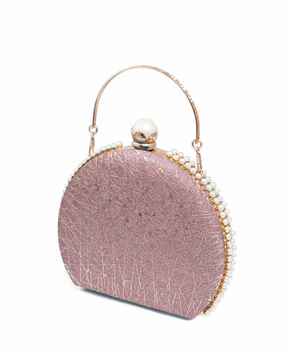 The Clutch House Pink Shimmery Half-Moon Clutch Bag with Top Handle