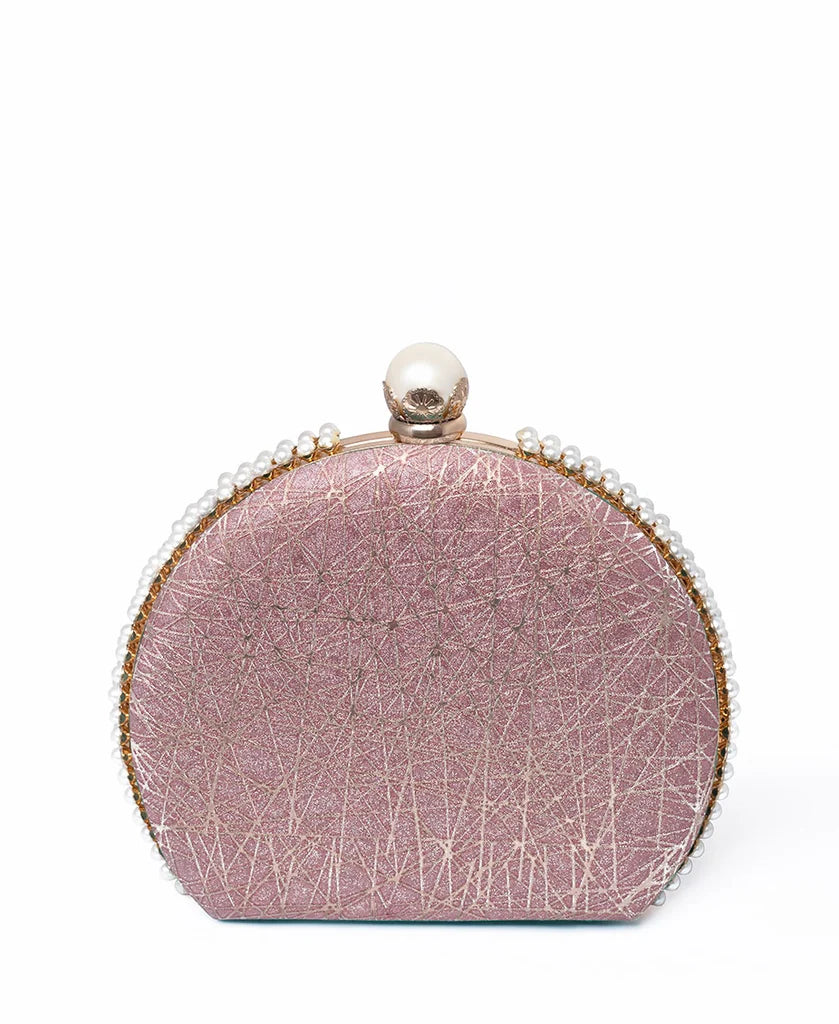 The Clutch House Pink Shimmery Half-Moon Clutch Bag with Top Handle