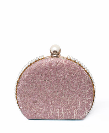 The Clutch House Pink Shimmery Half-Moon Clutch Bag with Top Handle