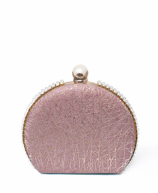 The Clutch House Pink Shimmery Half-Moon Clutch Bag with Top Handle
