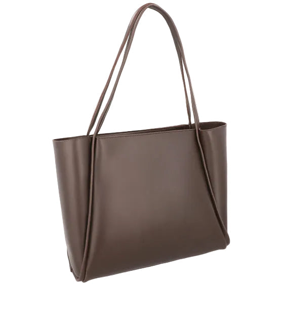 Pyramid Tote Bag Brown PU Leather Structured Handbag