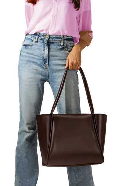 Pyramid Tote Bag Brown PU Leather Structured Handbag