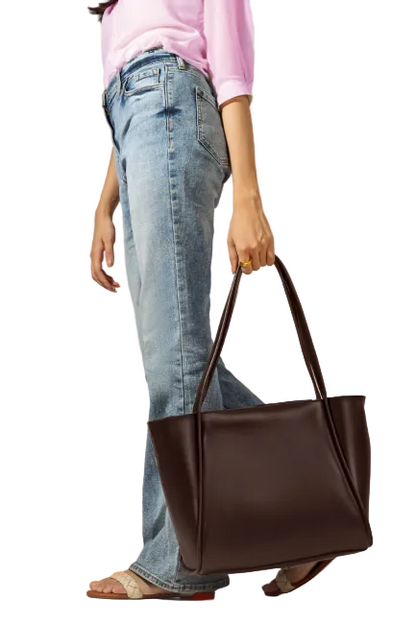 Pyramid Tote Bag Brown PU Leather Structured Handbag