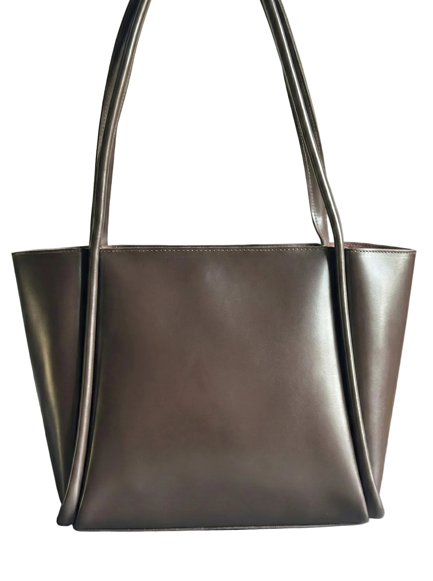 Pyramid Tote Bag Brown PU Leather Structured Handbag