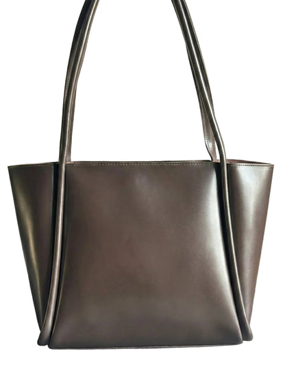 Pyramid Tote Bag Brown PU Leather Structured Handbag