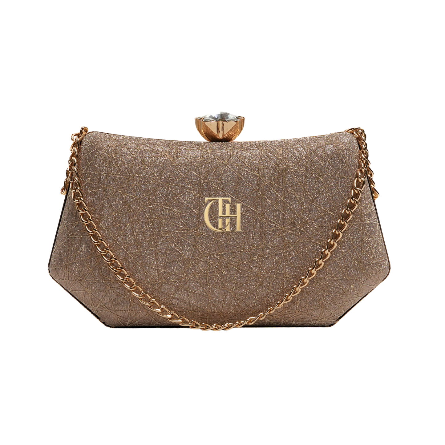 Shimmer Clutch Golden Evening Bag with Chain Strap