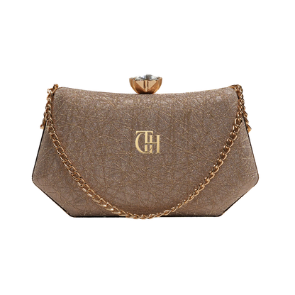 Shimmer Clutch Golden Evening Bag with Chain Strap
