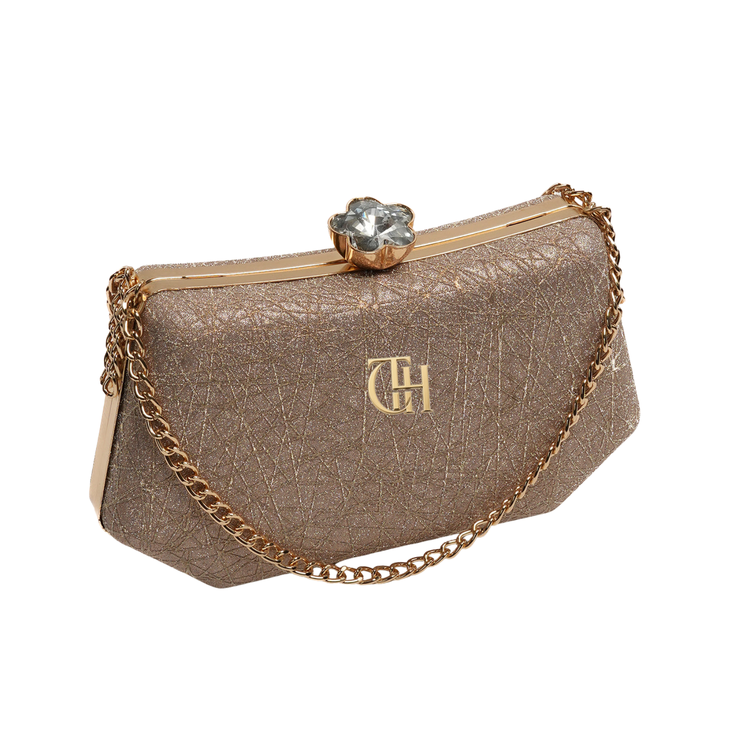 Shimmer Clutch Golden Evening Bag with Chain Strap
