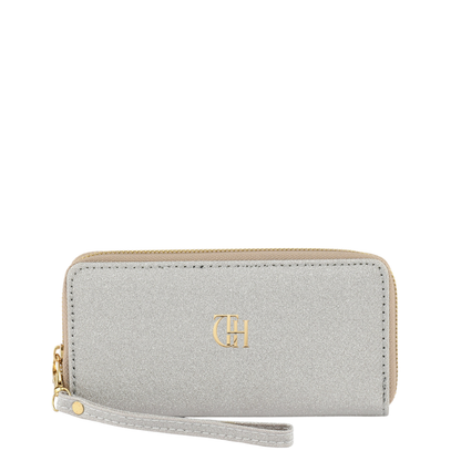 Silver Ease Shimmer Wristlet Wallet with Zip Closure