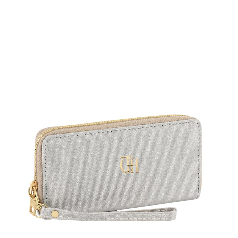 Silver Ease Shimmer Wristlet Wallet with Zip Closure